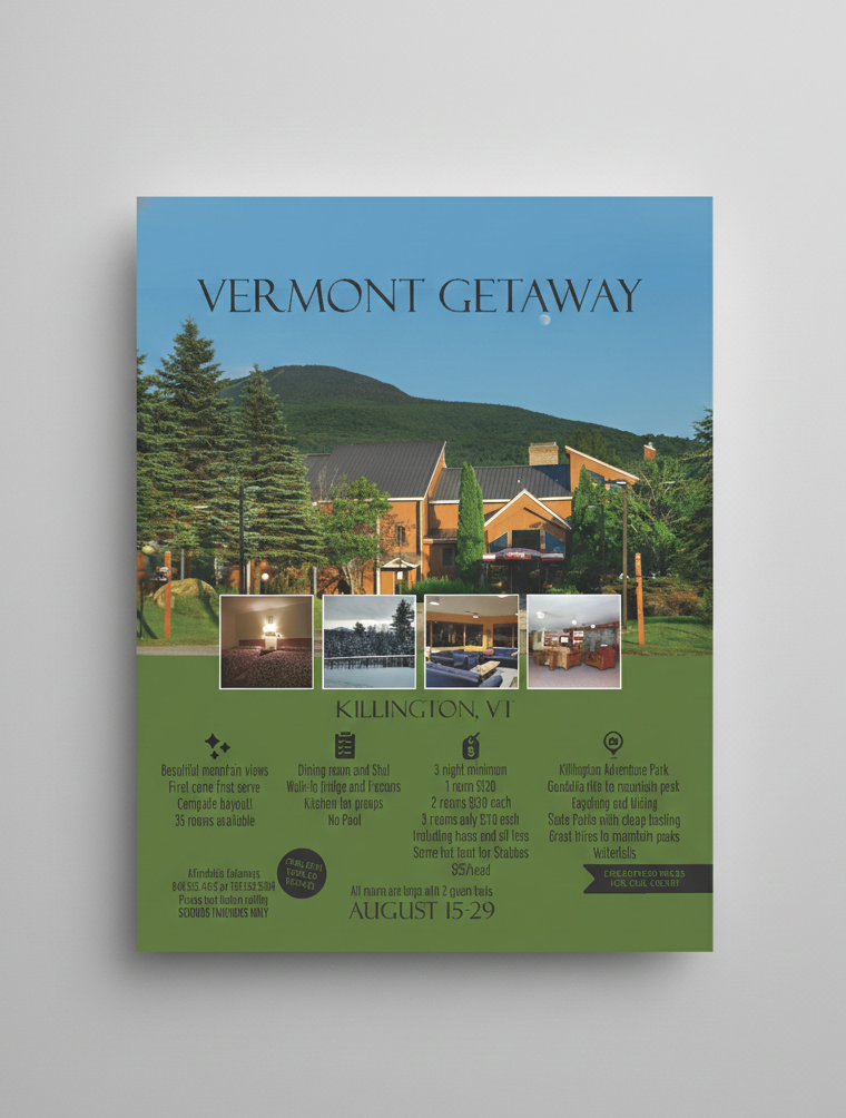 Vermont Getaway — Killington retreat flyer